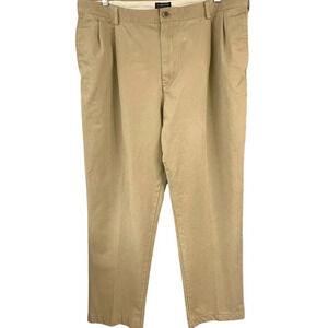 Lands' End Traditional Fit Pleated Chino Pants Men Size 38 Khaki Straight Leg